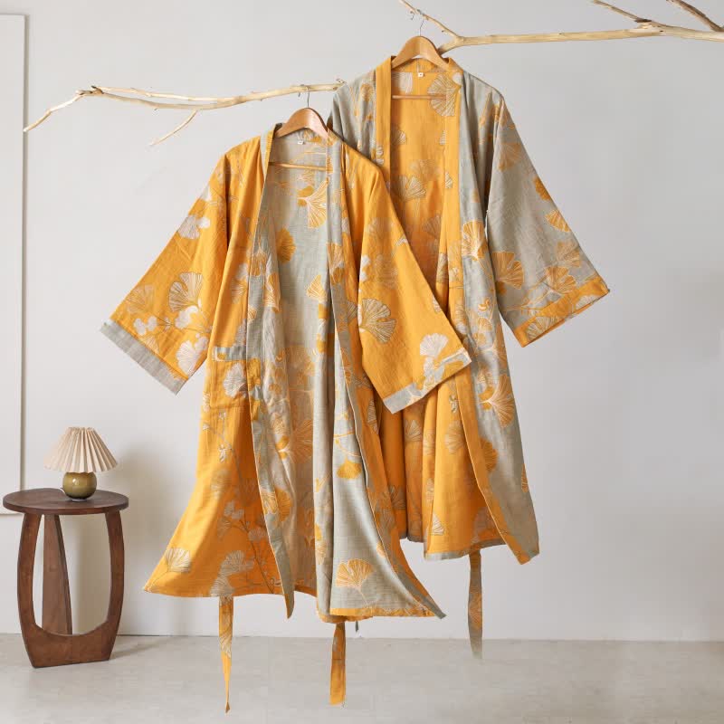 Cotton Gauze Ginkgo Kimono Robe - image 47