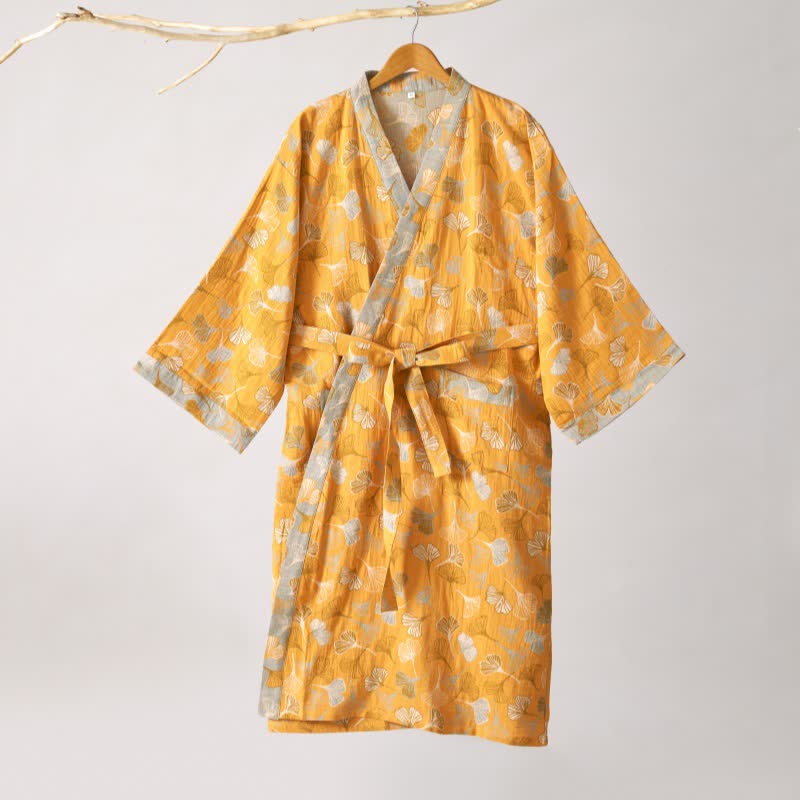 Ginkgo Biloba Cotton Gauze Kimono Robe - image 47