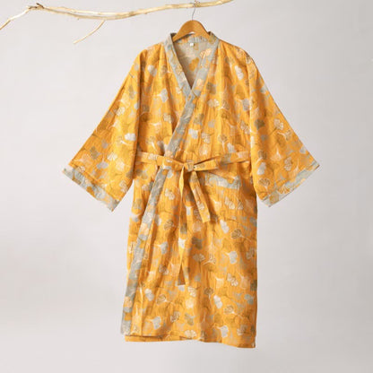 Ginkgo Biloba Cotton Gauze Kimono Robe - image 47