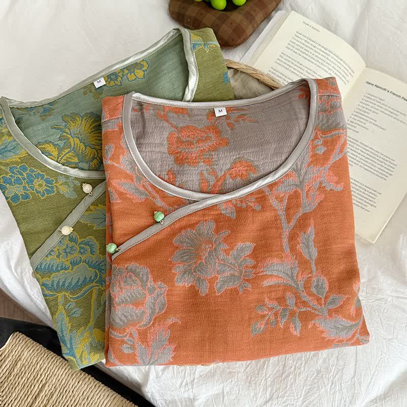 Oriental Style Peony Cotton Gauze Pajamas - image 0