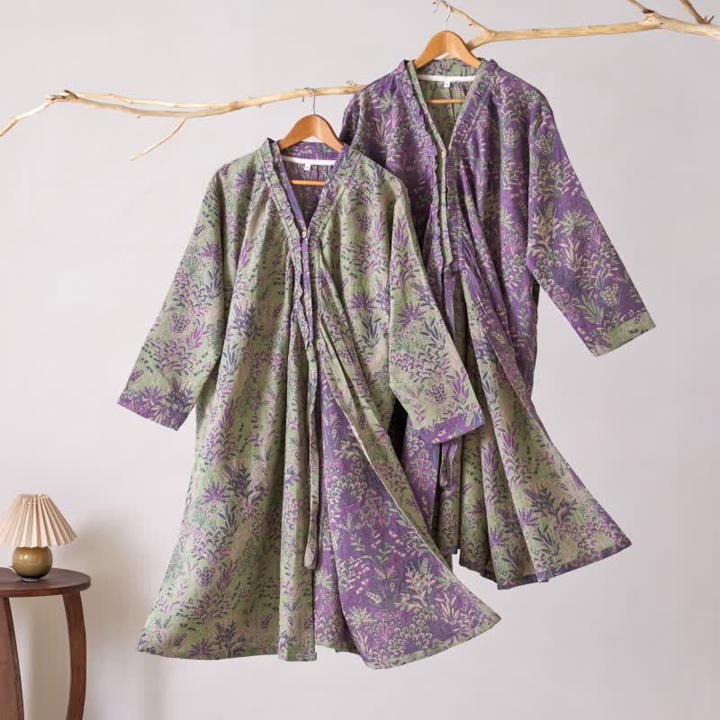 Botanical Plant Ruffled Cotton Nightdress - image 1