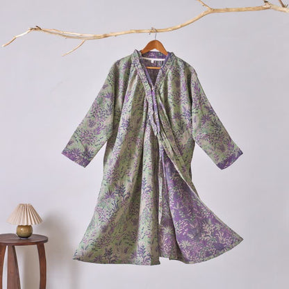 Botanical Plant Ruffled Cotton Nightdress - Green - XL - image 0
