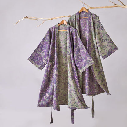 Botanical Plant Cotton Gauze Kimono Robe - image 1