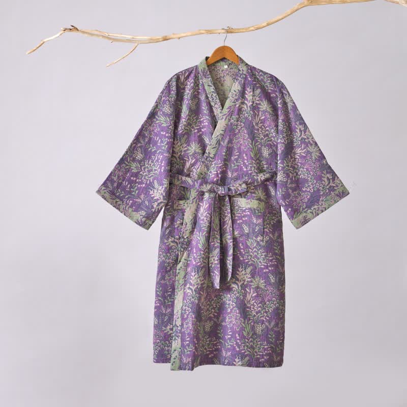 Botanical Plant Cotton Gauze Kimono Robe - image 3