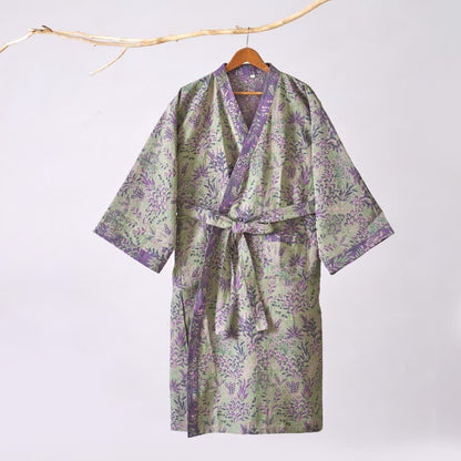 Botanical Plant Cotton Gauze Kimono Robe - image 9