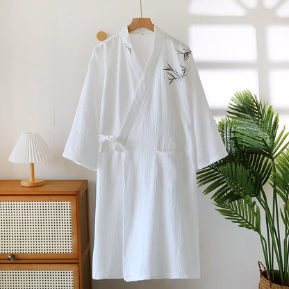 Unisex Bamboo Cotton Gauze Bathrobe - White - XL - image 5