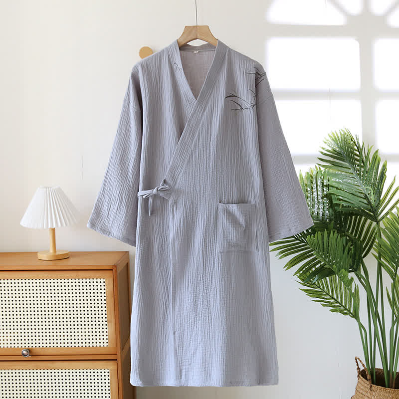 Unisex Bamboo Cotton Gauze Bathrobe - Gray - XL - image 6