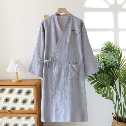 Unisex Bamboo Cotton Gauze Bathrobe - Gray - XL - image 6