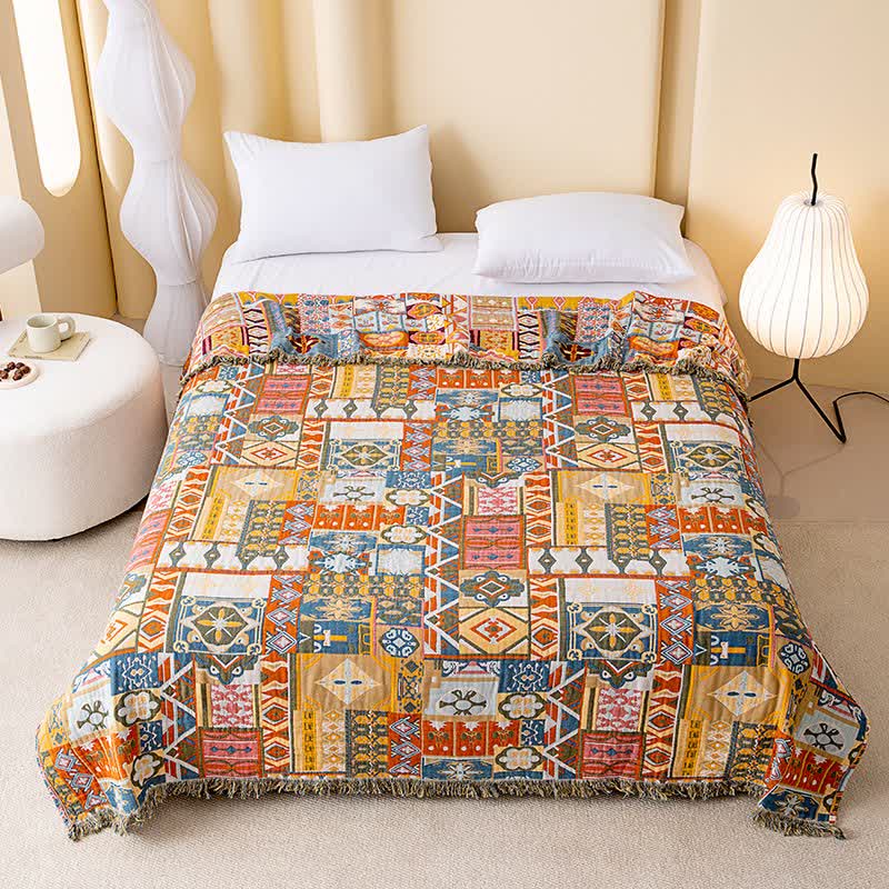 Colorful Retro Checkered Cotton Gauze Quilt - image 1