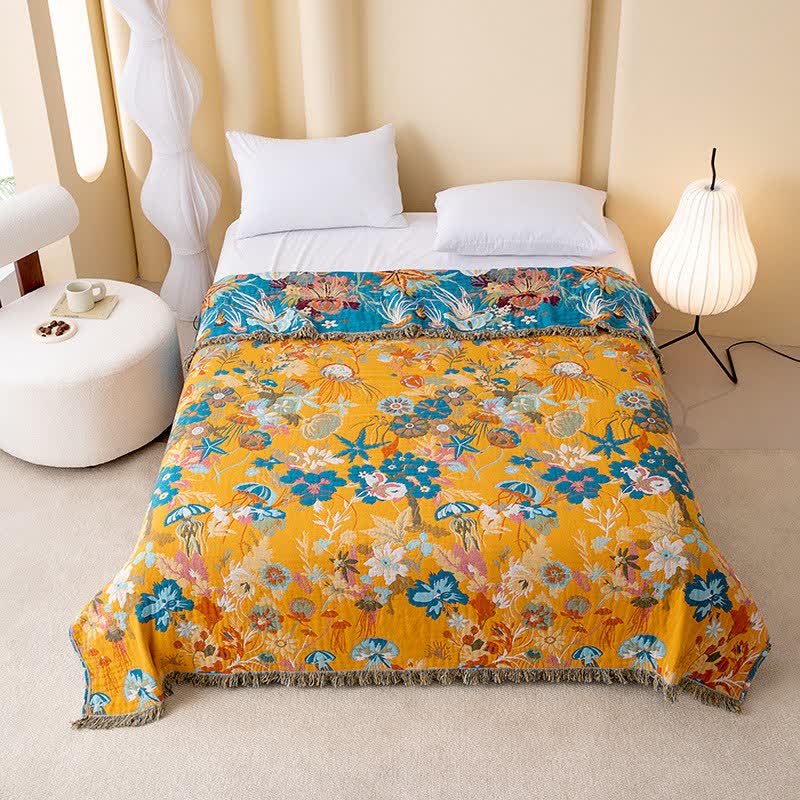 Whimsical Floral Cotton Gauze Tassel Quilt - image 1