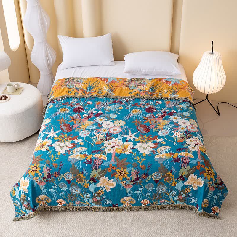 Whimsical Floral Cotton Gauze Tassel Quilt - King - image 0
