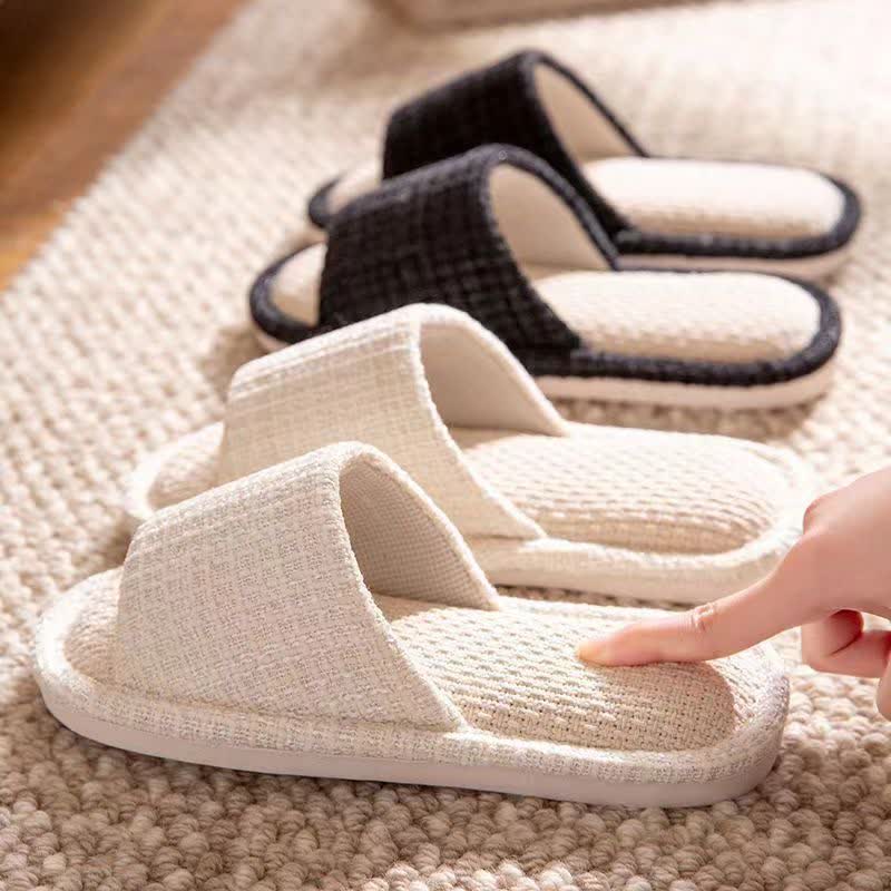 Solid Color Linen House Slippers - image 2