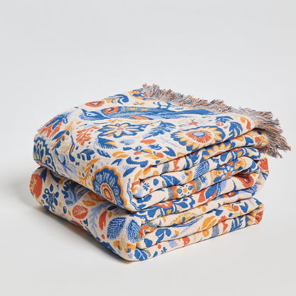 Vintage Bird Cotton Gauze Tassel Blanket - image 3