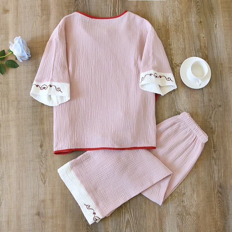 Oriental Style Cotton Gauze Kimono Loungewear - image 6