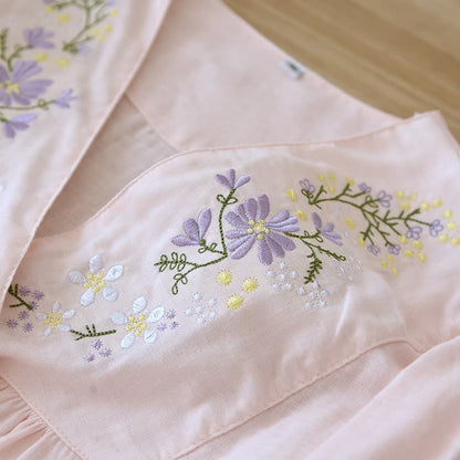 Floral Embroidery Cotton Gauze Kimono Loungewear - image 7