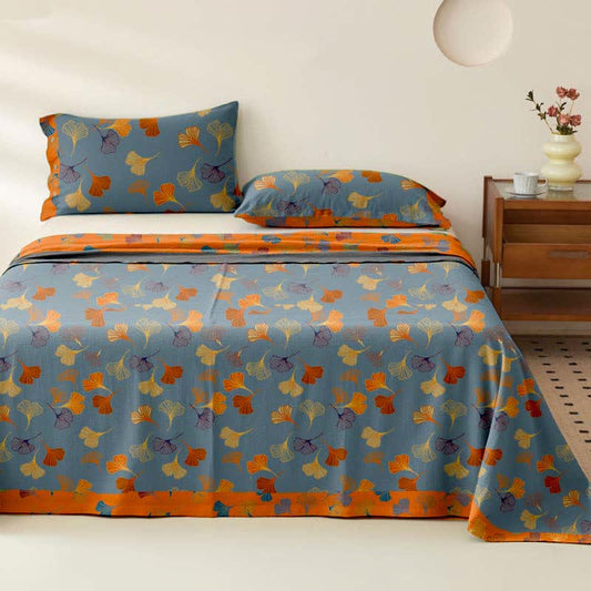 Ginkgo Biloba Cotton Jacquard Sheet Bedspread - Blue - 2PCS Pillowcases - 40" x 20" - image 0
