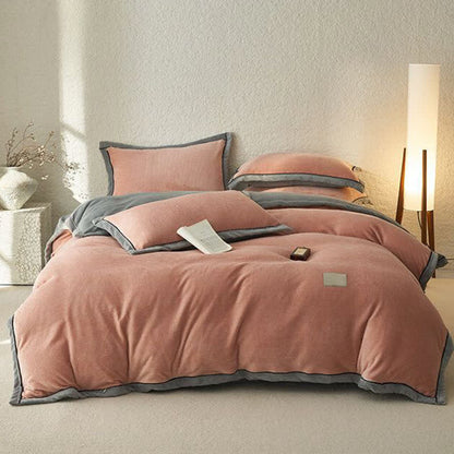 Waffle Textured  Reversible Plush Bedding Set(4PCS) - image 1