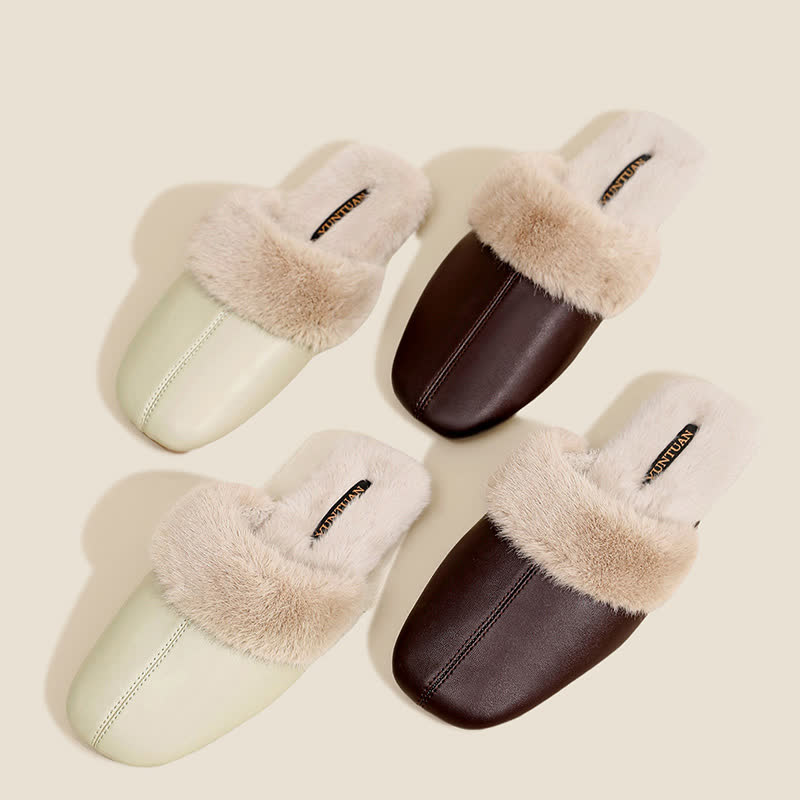Simple Solid Plush House Slippers - image 0