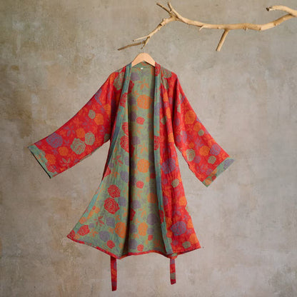 Romantic Rose Cotton Gauze Kimono Robe - Red - L - image 0