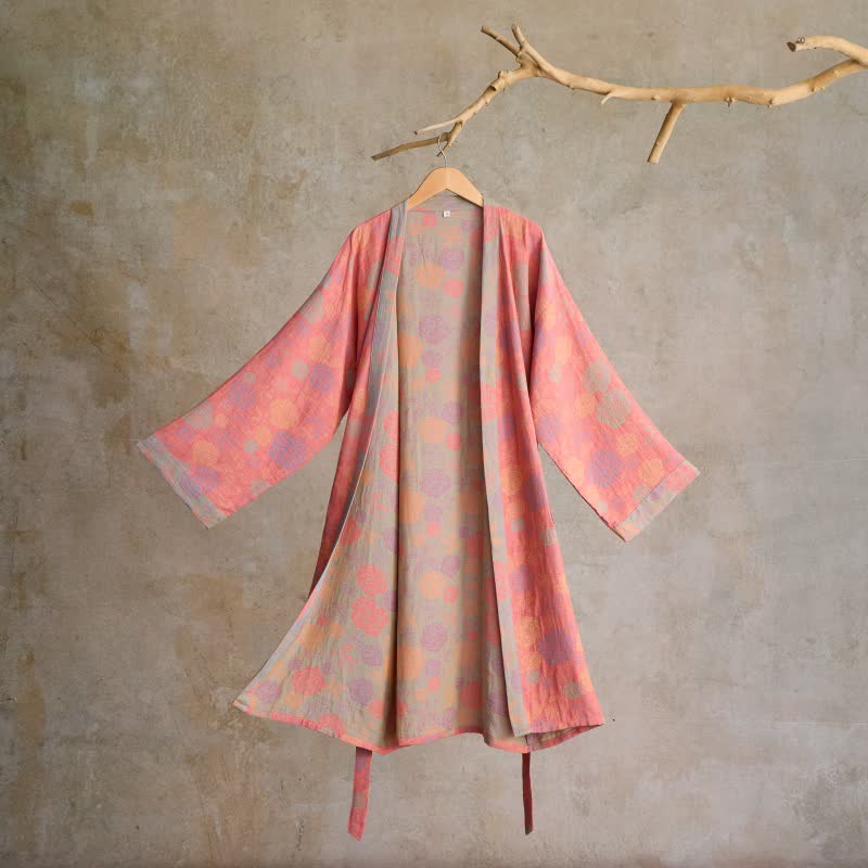 Romantic Rose Cotton Gauze Kimono Robe - Pink - XL - image 8