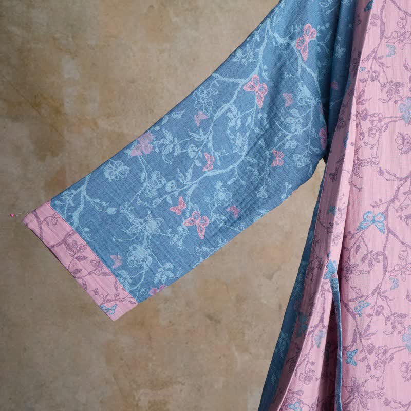 Elegant Floral Butterfly Cotton Gauze Kimono Robe - image 4
