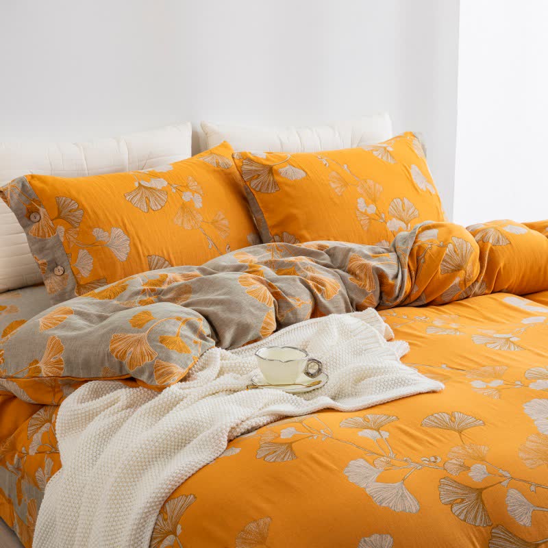 Button Ginkgo Leaf Cotton Gauze Bedding Set (4PCS) - image 32