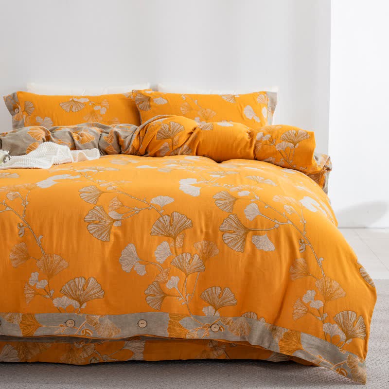 Button Ginkgo Leaf Cotton Gauze Bedding Set (4PCS) - image 31