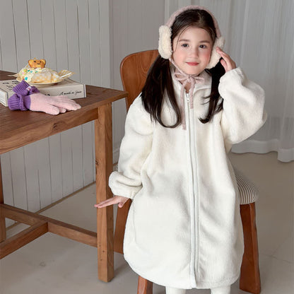 Simple Hooded Plush Zip-Up Child Robe - image 2