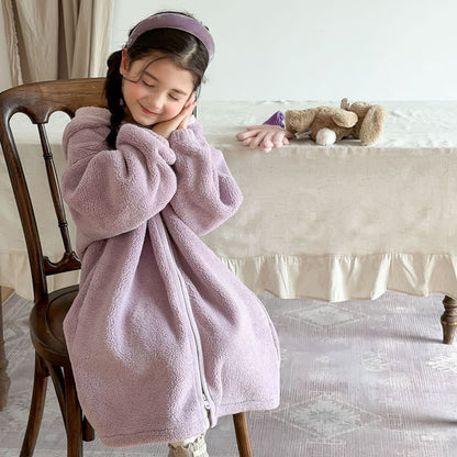 Simple Hooded Plush Zip-Up Child Robe - image 22