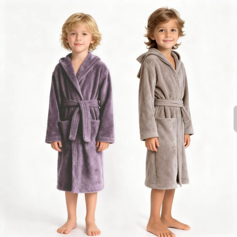 Solid Hooded Cotton Child Bathrobe - image 0