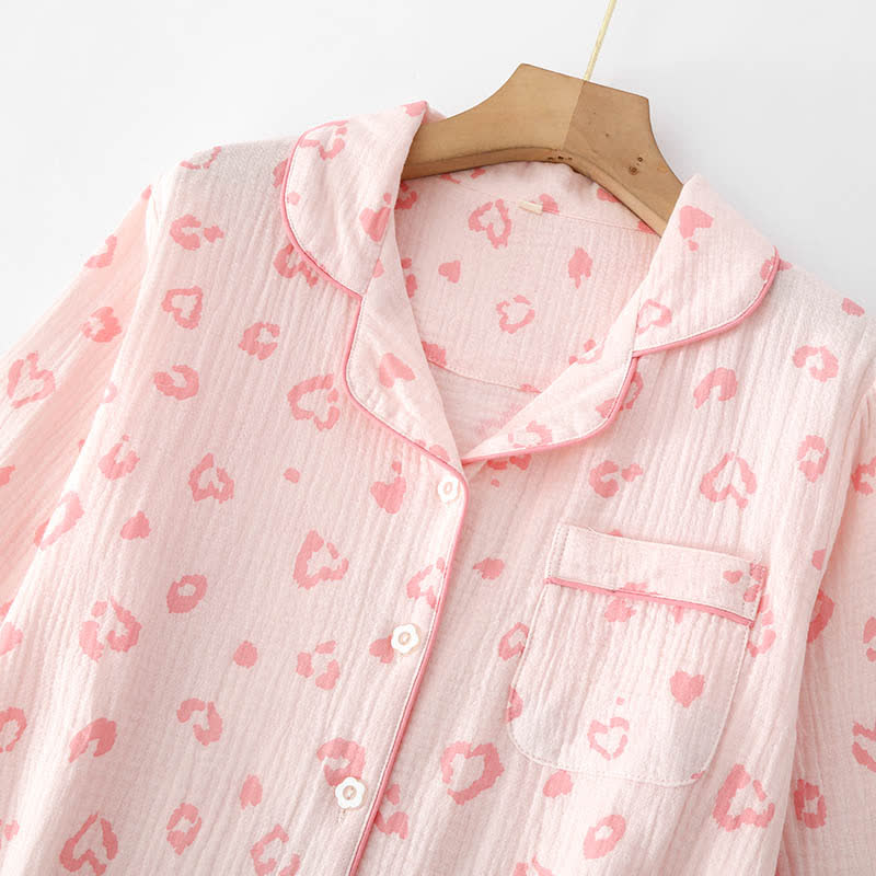 Heart Leopard Print Cotton Pajama Set - image 2