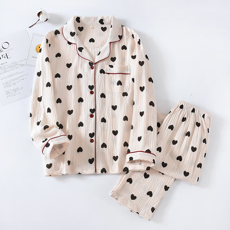 Black Heart Pure Cotton Pajama Set - Beige - XL - image 0