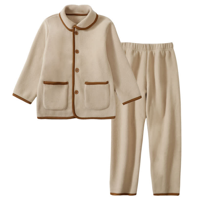 Solid Warm Plush Child Pajama Set - Coffee - Child:160cm - image 4