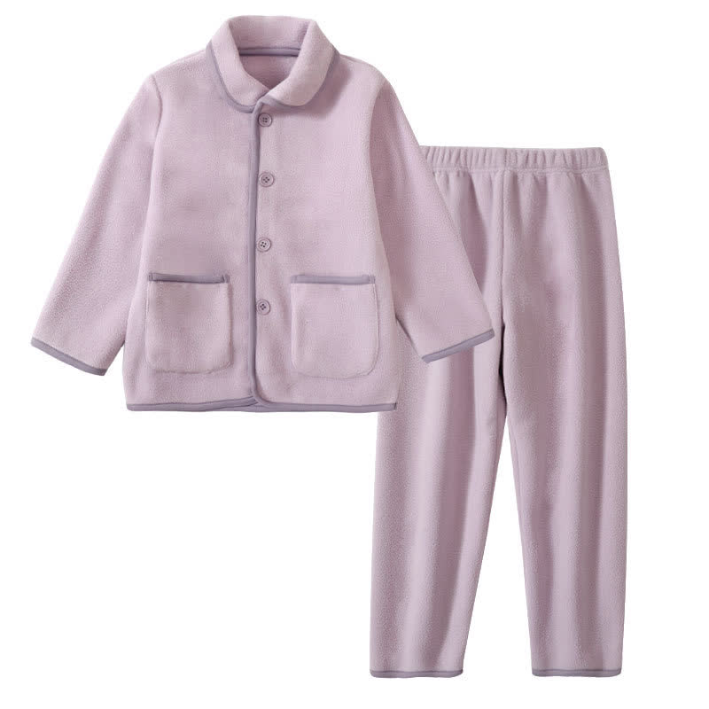 Solid Warm Plush Child Pajama Set - Purple - Child:160cm - image 2