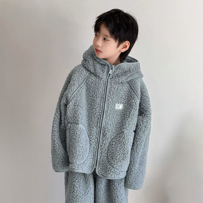 Solid Zip-up Hooded Child Loungewear Set - image 1
