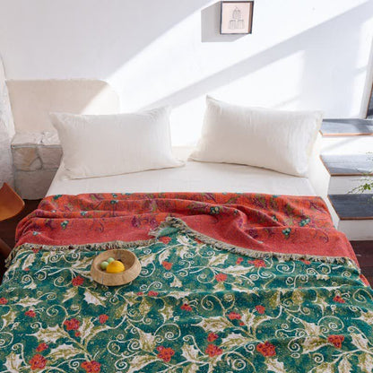 Red Flower Vine Cotton Gauze Quilt - image 3