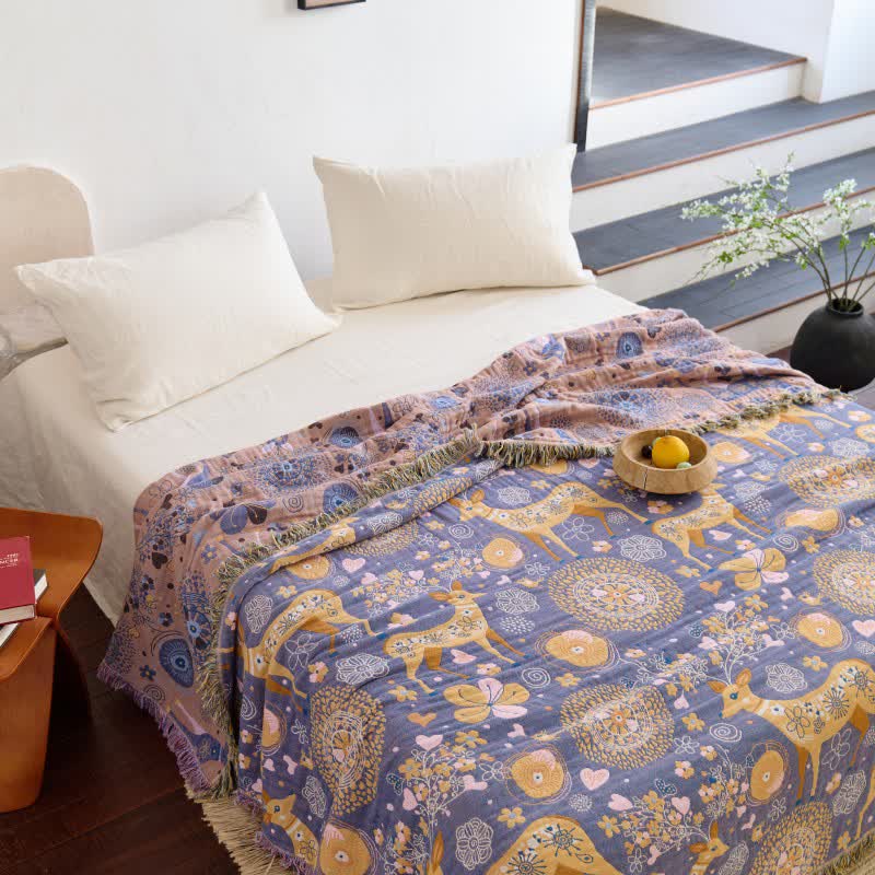 Reversible Floral Deer Cotton Gauze Quilt - image 4