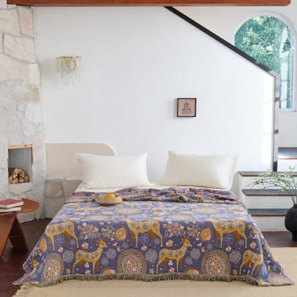 Reversible Floral Deer Cotton Gauze Quilt - image 2