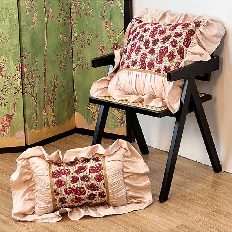 Elegant Floral Throw Pillow with Ruffled Edge - image 5
