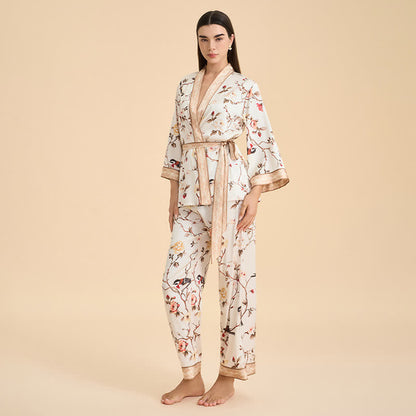 Vintage Floral Bird Kimono Loungewear Set - image 2