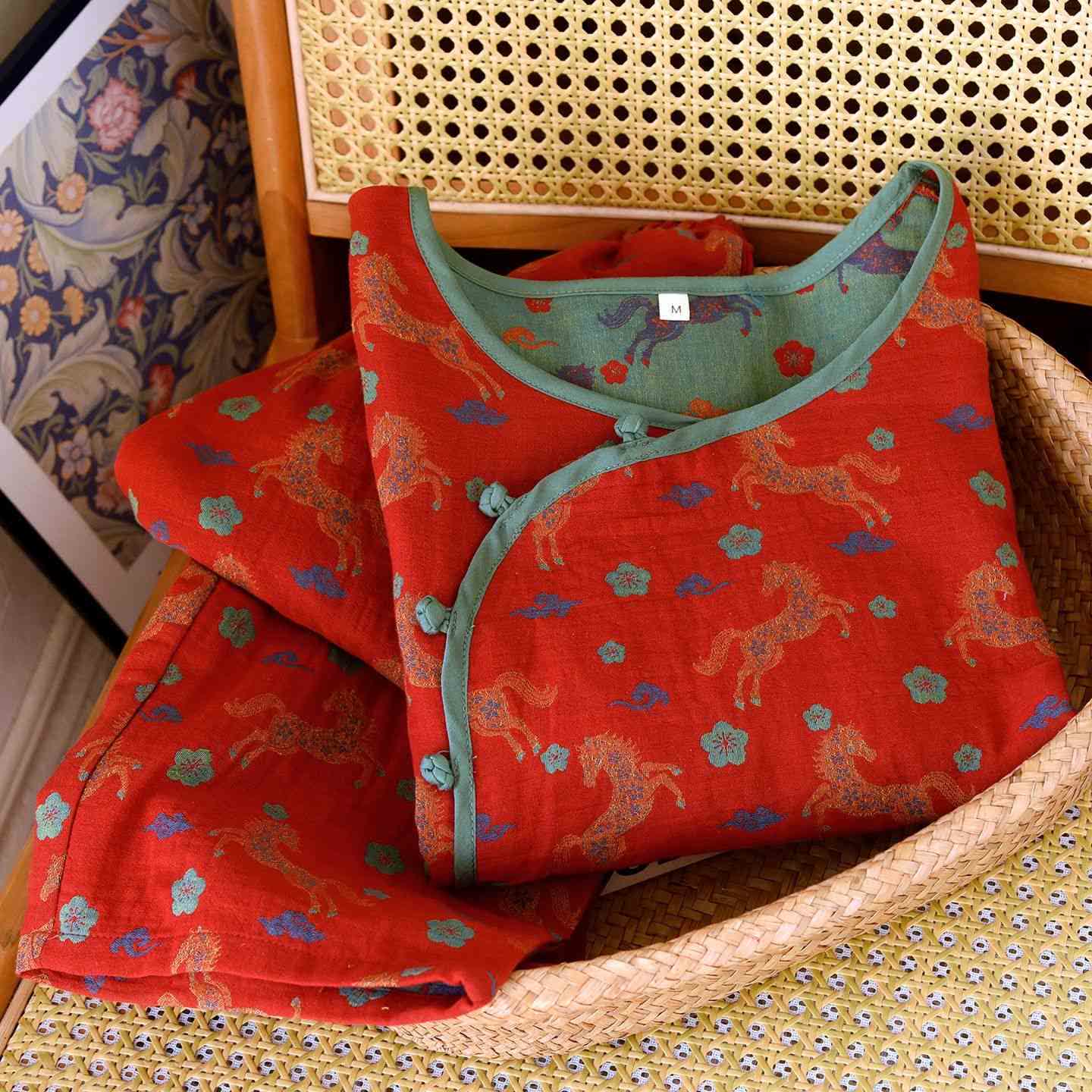 Horse Floral Cotton Gauze Loungewear Set - image 2