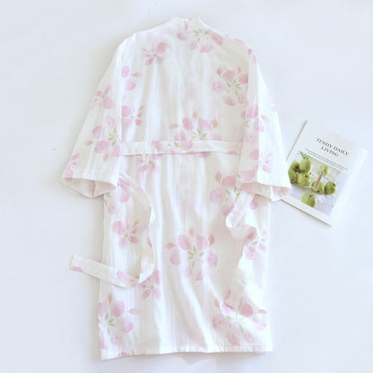 Cherry Blossom Cotton Gauze Kimono Bathrobe - image 4