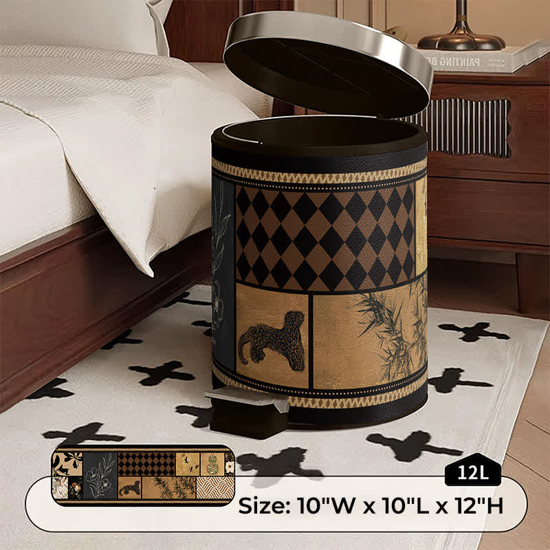 Artistic Leather Double-Layer Trash Can - B - Foot Pedal - 10"W x 10"L x 12"H - image 7