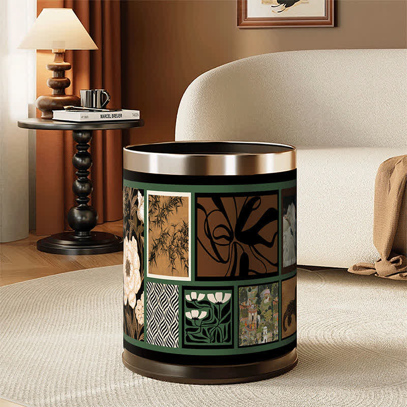 Vintage Oriental Leather Double-layer Trash Bin - image 8