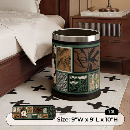 Vintage Oriental Leather Double-layer Trash Bin - C - Silver Circle - 9"W x 9"L x 10"H - image 10