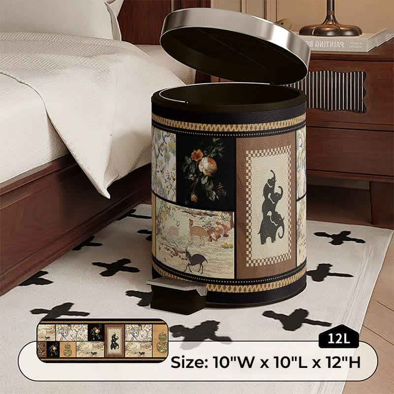 Vintage Collage & Botanical Series Trash Can - Foot Pedal - 10"W x 10"L x 12"H - image 3