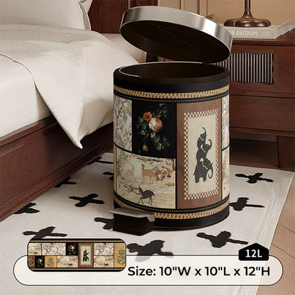 Vintage Collage & Botanical Series Trash Can - Foot Pedal - 10"W x 10"L x 12"H - image 3