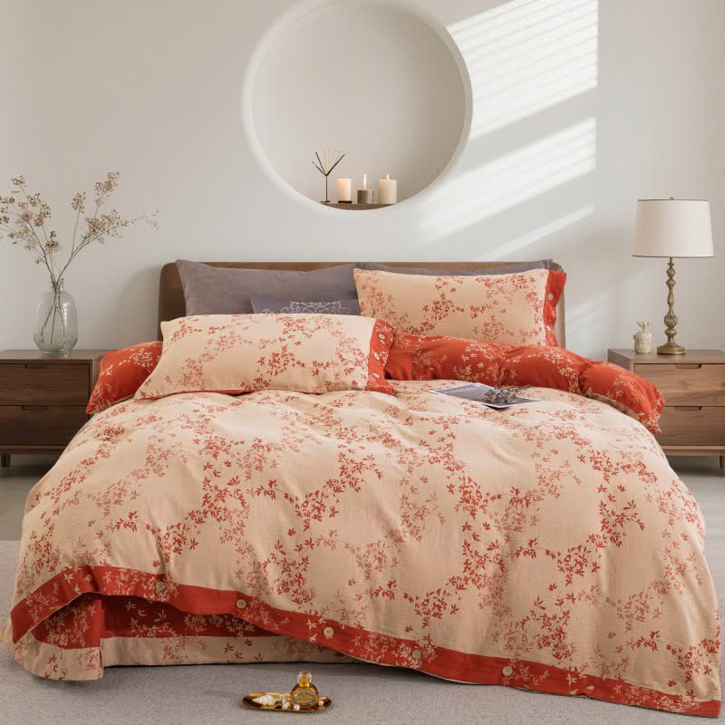 Country Leaf Cotton Gauze Bedding Set(4PCS) - image 1