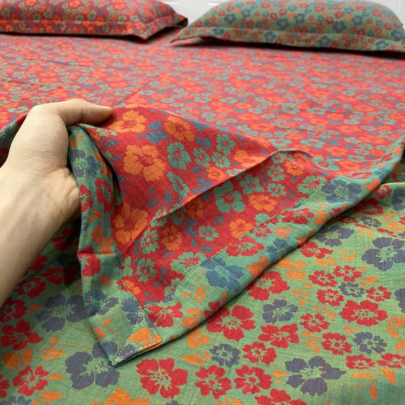 Pastoral Floral Cotton Reversible Sheet Bedspread - image 2