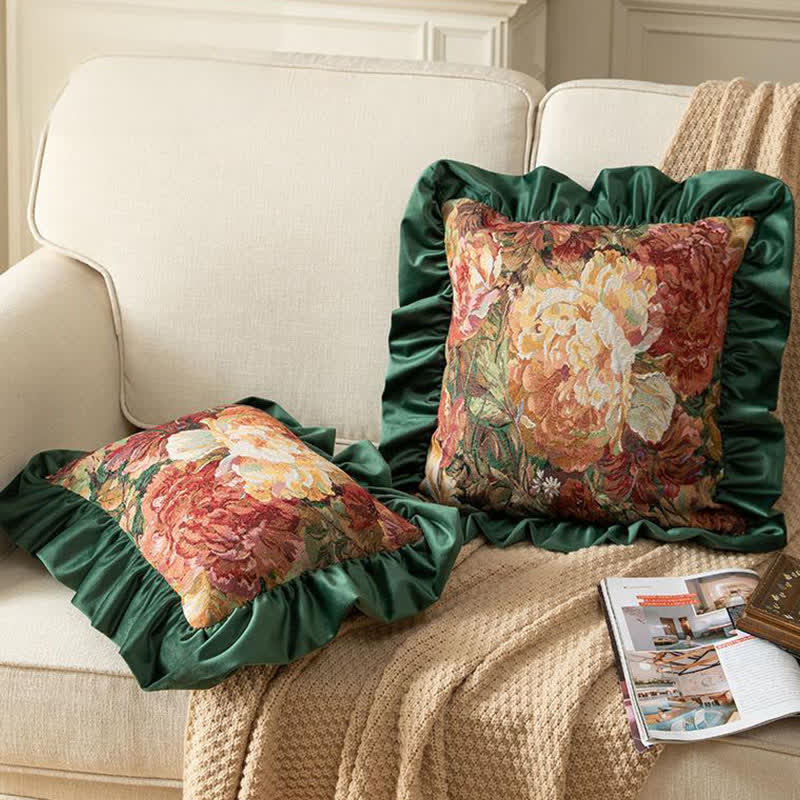 Oil Painting Peony Ruffled Throw Pillow - image 2